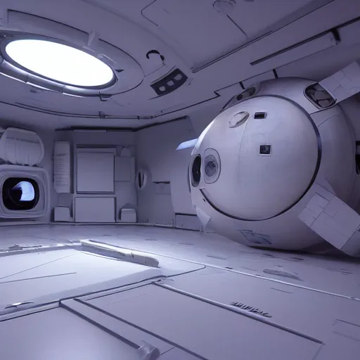 Prompt: photorealism of room of a spacecraft hyper realistic sci - fi realistic, octane render, hyper realistic, ambient lighting,