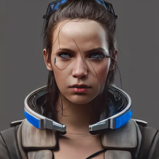 Prompt: Close up portrait of a young Cyberpunk woman, hyperdetailed, artstation, cgsociety, 8k