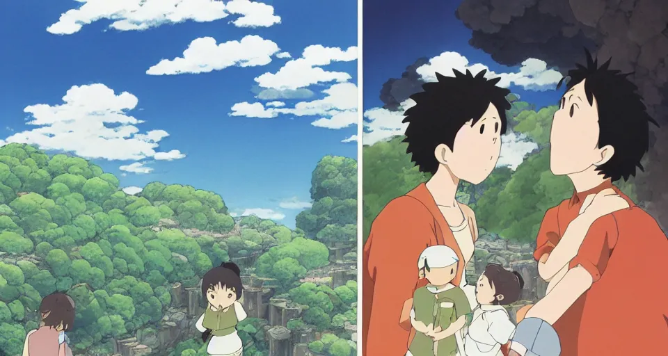 Image similar to the two complementary forces that make up all aspects and phenomena of life, by Studio Ghibli