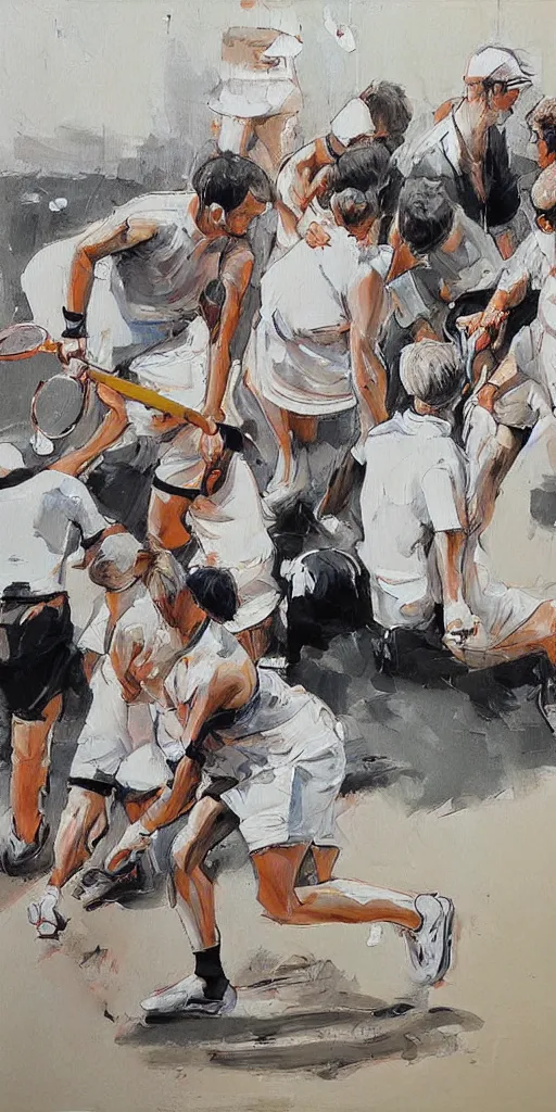 Image similar to oil painting scene from tennis by kim jung gi