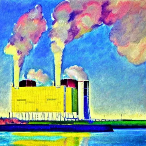 Prompt: a fauvist painting of sizewell b nuclear power plant in suffolk