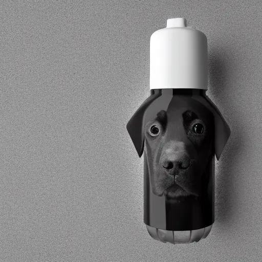 Image similar to a water bottle in the shape of a dog, product photography, 4 k, ultra realistic