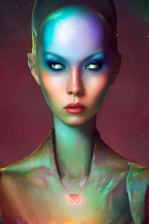 Image similar to digital portrait of an eloquent alien diamond queen, straight on, full body character concept art, concept art, by artgerm, tom bagshaw, gerald brom, vaporwave colors, lo fi colors, vaporwave, lo fi, 4 k, hd, rendered with substance designer, small details,