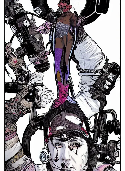 Image similar to cyberpunk circus acrobat. portrait by ashley wood and alphonse mucha and laurie greasley and josan gonzalez and james gurney. spliner cell, apex legends, rb 6 s, hl 2, d & d, cyberpunk 2 0 7 7. realistic face. vivid color. dystopian setting.