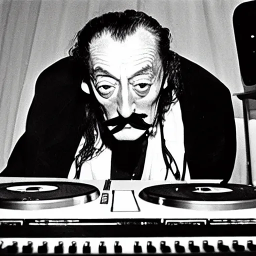 Image similar to salvador dali on the dj decks