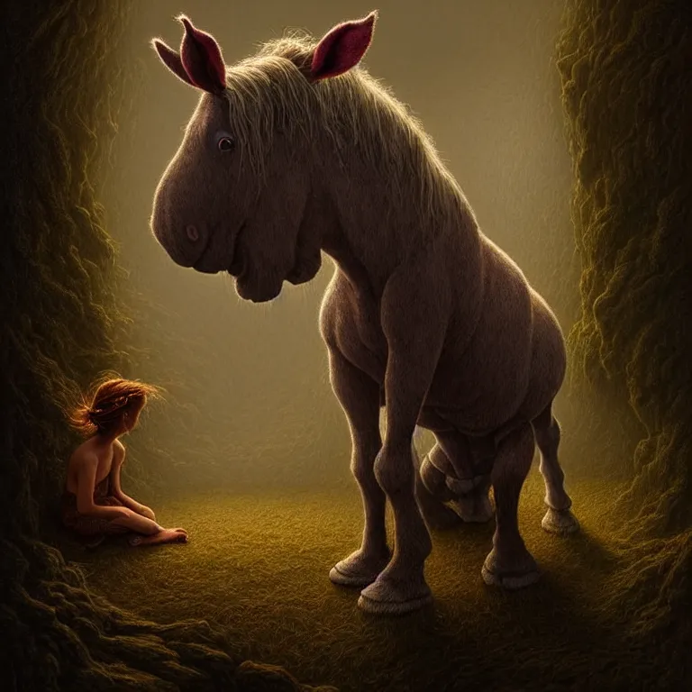 Prompt: epic professional digital art of hungry eeyore, ambient lighting, painted, intricate, detailed, foreboding, by leesha hannigan, wayne haag, reyna rochin, ignacio fernandez rios, mark ryden, iris van herpen,, epic, stunning, gorgeous, much wow, cinematic, masterpiece.