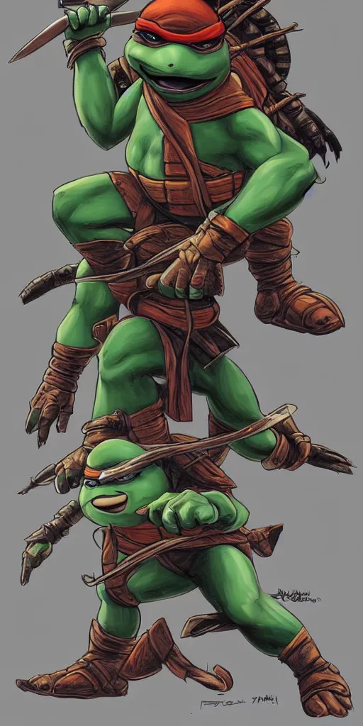 Image similar to Teenage mutant ninja turtle character concept art by brom