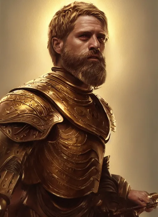 Image similar to highly detailed oil painting, masterpiece portrait warrior male lannister, fantasy character portrait, dynamic pose, above view, top lighting, realistic shaded, perfect face, 8 k realistic, hyper detailed, digital painting, artstation, concept art, hyper detailed eyes, cinematic lighting, dynamic pose, above view