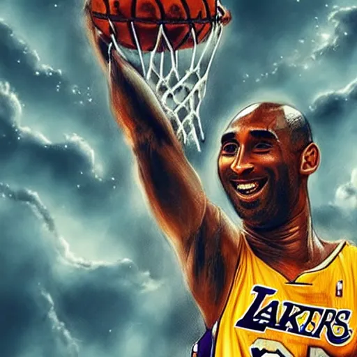 Prompt: kobe bryant riding on a turtle in heaven, amazing digital art, amazing detail, fantasy art, artstatiom, cgsociety, epic art