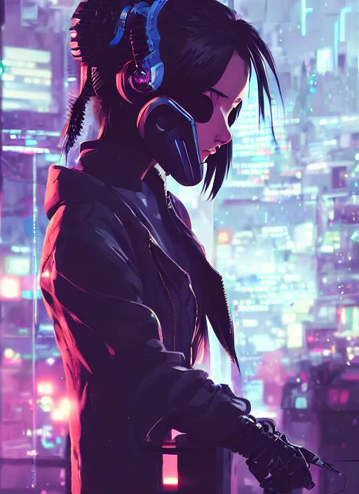 Image similar to cyberpunk anime girl in hoodie, grafity, neonpunk, alita, arcane, fortiche, action, tokyo street, detail, good face, pose model, concept art, in style of yoji shinkawa, pan ren wei, col price, atey ghailan, by greg rutkowski, aesthetic