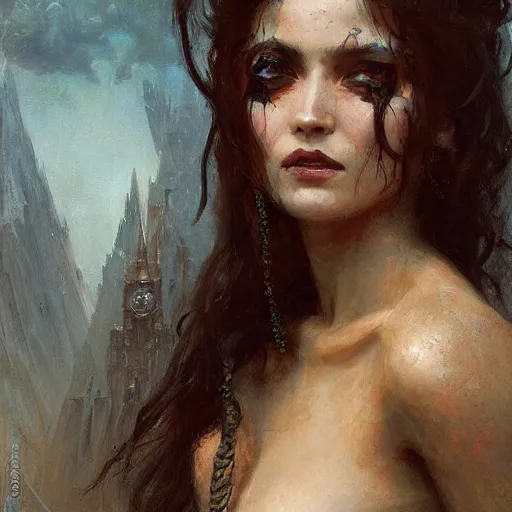 Image similar to young woman with long fangs, detailed, by gaston bussiere, bayard wu, greg rutkowski, giger, maxim verehin, greg rutkowski, masterpiece, sharp focus,