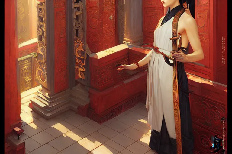 Image similar to temple, taoism, painting by greg rutkowski, j. c. leyendecker, artgerm