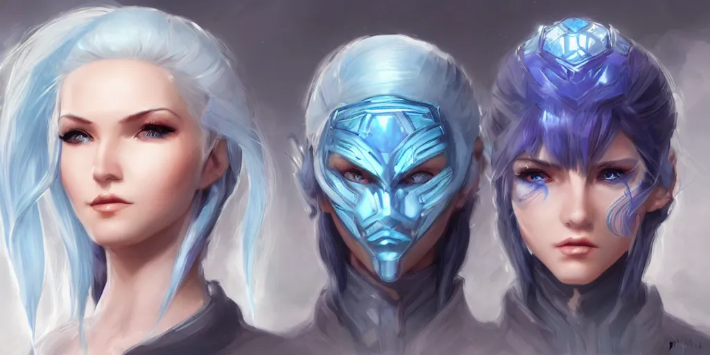 Image similar to concept art of an icy russian female netrunner d & d video game characters head designs, unique hair designs, by marc brunet and artgerm