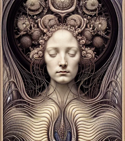 Prompt: detailed realistic beautiful lily goddess face portrait by jean delville, gustave dore, iris van herpen and marco mazzoni, art forms of nature by ernst haeckel, art nouveau, symbolist, visionary, gothic, neo - gothic, pre - raphaelite, fractal lace, intricate alien botanicals, ai biodiversity, surreality, hyperdetailed ultrasharp octane render