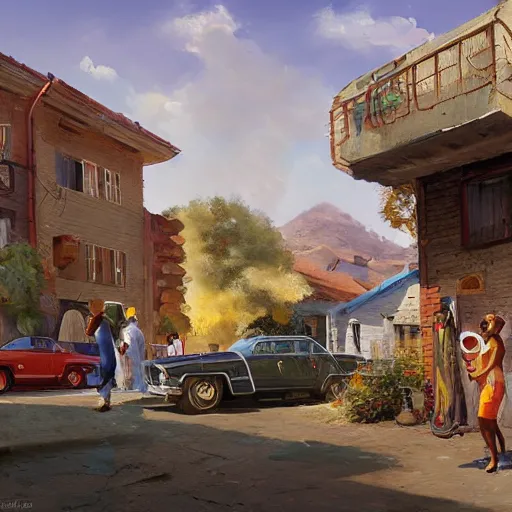 Prompt: the ghetto, the funky funky ghetto, old school retro, by vladimir volegov and alexander averin and peder mørk mønsted and adrian smith and raphael lacoste