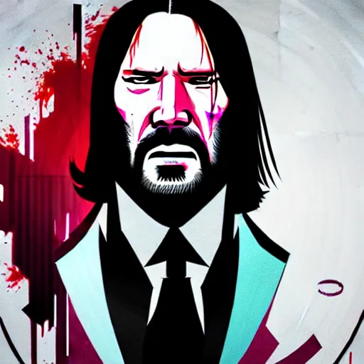 Image similar to john wick, hotline miami art style, by wlop