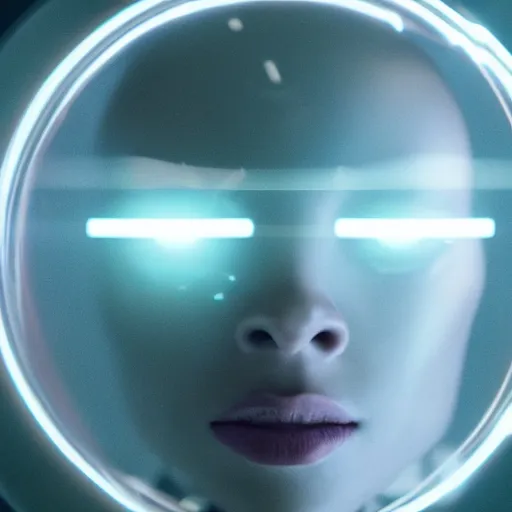 Image similar to film still of Black Mirror Episode about an Artificial Intelligence that becomes Sentient , VFX, 2022, 40mm lens, shallow depth of field