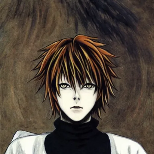 Image similar to portrait still of deathnote, art style by millais,