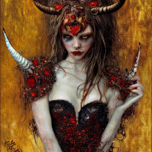 Prompt: horned vampire, intricate detail, klimt, royo, royo, whealan,