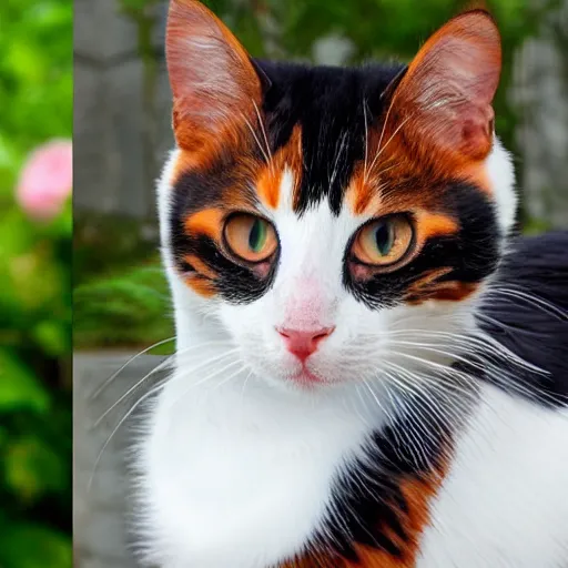 Image similar to a calico kitty side view and front view
