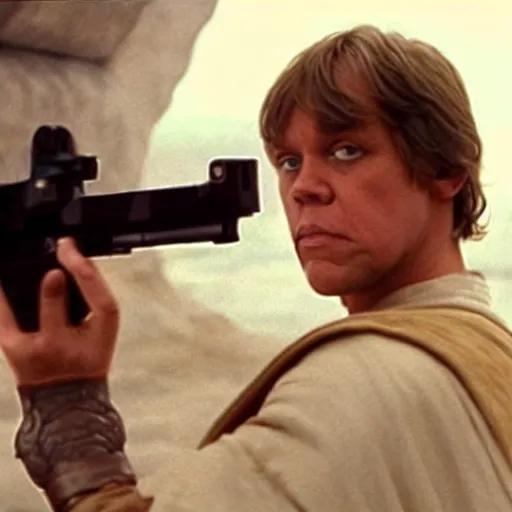 Prompt: luke skywalker trys a chicken