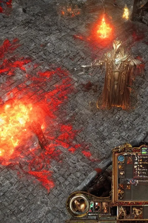 Image similar to Path of Exile, [Sirius], clear [[bronze]] face [mask] with crown, luminous red eyes, male image with [bronze] black bloody armor, sitting on the throne, inside the ruined gothic church, black shadows, red lasers, dark red bloody fog, black-grey smoky tornadoes fly around, [[blood]], Anachronism, painting, dark fantasy, steampunk, 4k, perfect quality,