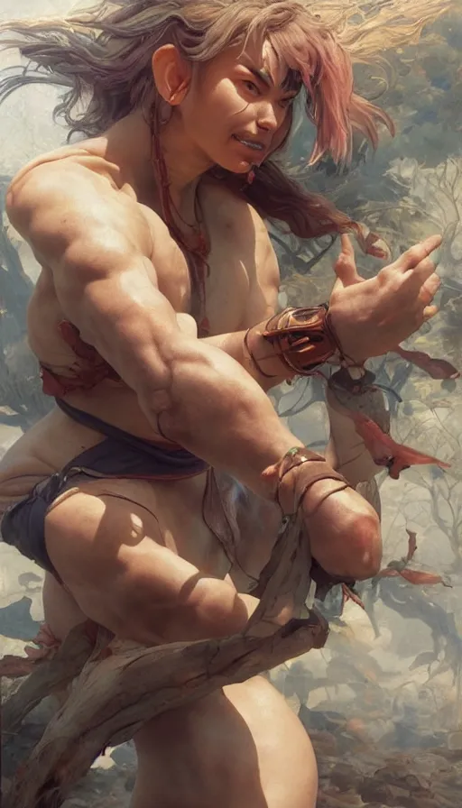 Image similar to epic masterpiece street fighter, sweaty skin, hyperrealistic, octane render, cinematic, beautiful face and flawless skin, perfect hands, 5 fingers, by Edgar Maxence and Ross Tran and Michael Whelan, Legends of Runeterra