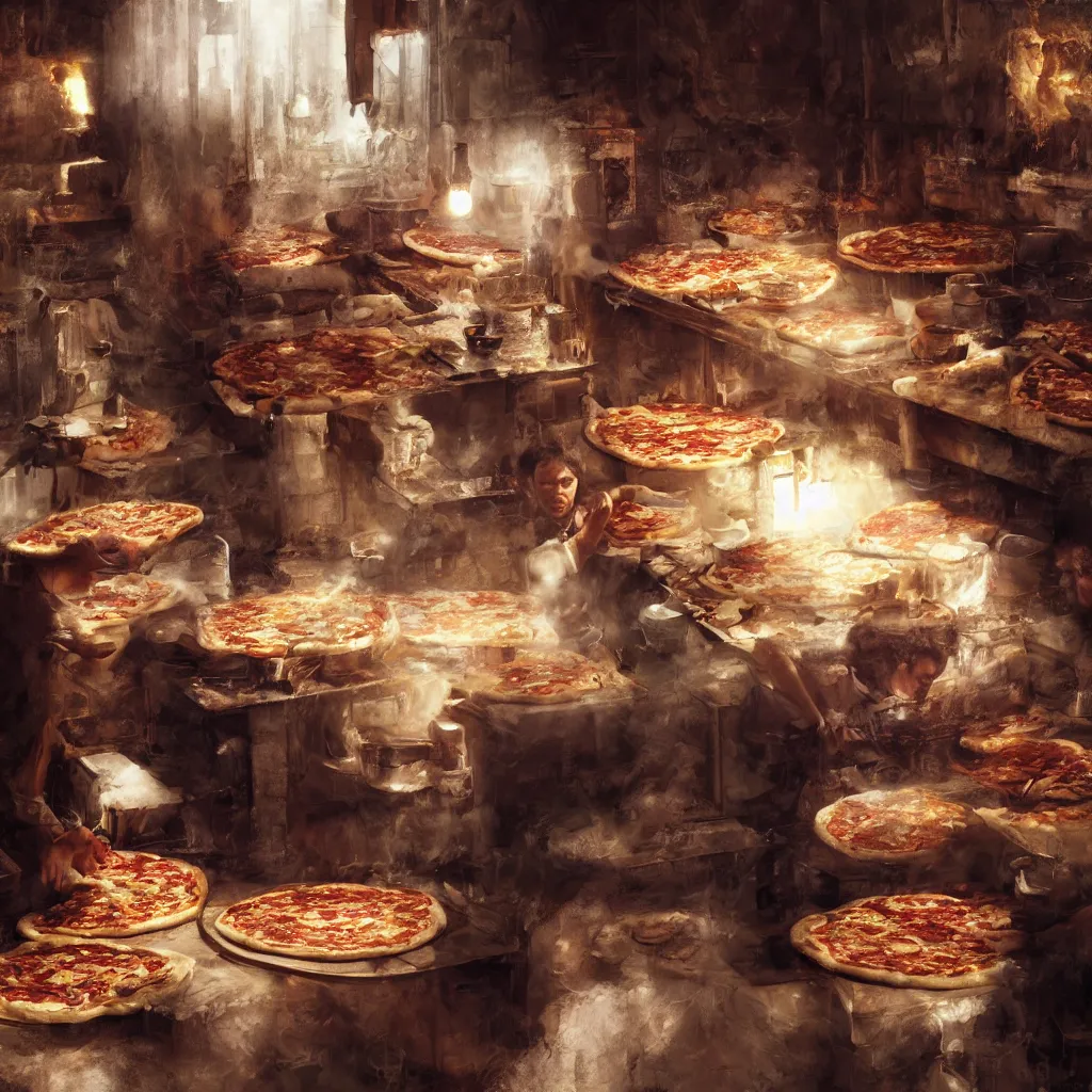 Image similar to nick cave baking pizza, intricate, elegant, volumetric lighting, scenery, digital painting, highly detailed, artstation, sharp focus, illustration, concept art, ruan jia, steve mccurry