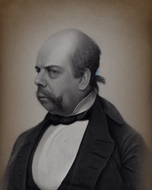 Prompt: upper body ambrotype of paul giamatti! as united states president john quincy adams, 1 8 2 7, paul giamatti!, sideburns, muttonchops, captured by anton otto fischer, trending on artstation