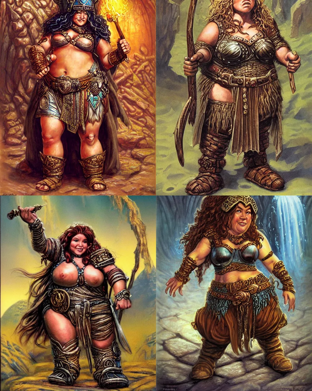 Prompt: female dwarven woman, chubby short stature, elaborate hair, by jeff easley