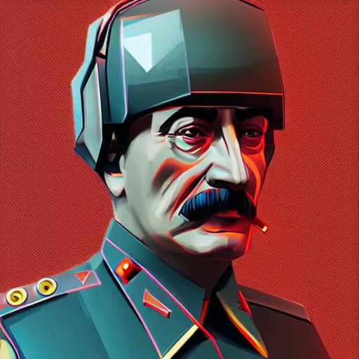 Image similar to cyberpunk joseph stalin as the leader of a futuristic communist society, cybernetics, sharp lines, digital, artstation, colored in