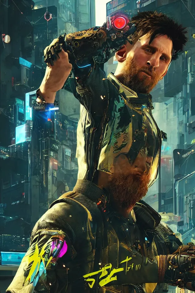 Image similar to Messi as a cyber,cyberpunk 2077,realistic,very detailed,HDR,steampunk