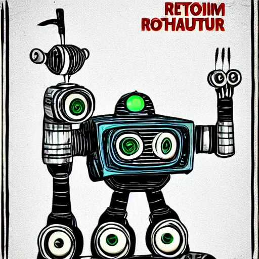 Image similar to retrofuturist robot in the style of machinarium,