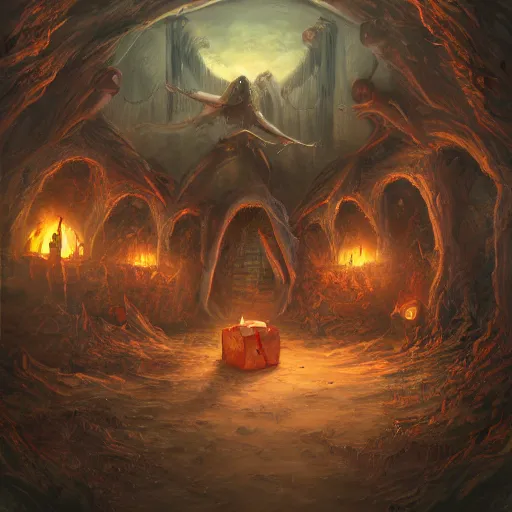 Image similar to an actual gift shop in hell, horror fantasy, digital art, trending on artstation