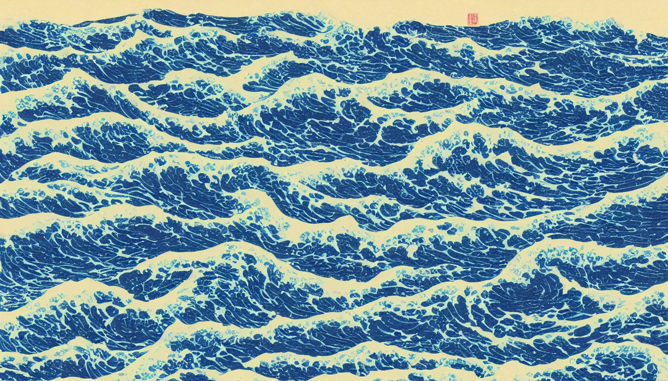 Image similar to ocean swells, japanes woodblock print