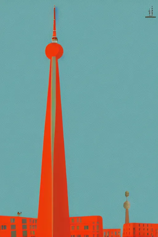 Image similar to minimalist boho style art of colorful berlin television tower, illustration, vector art