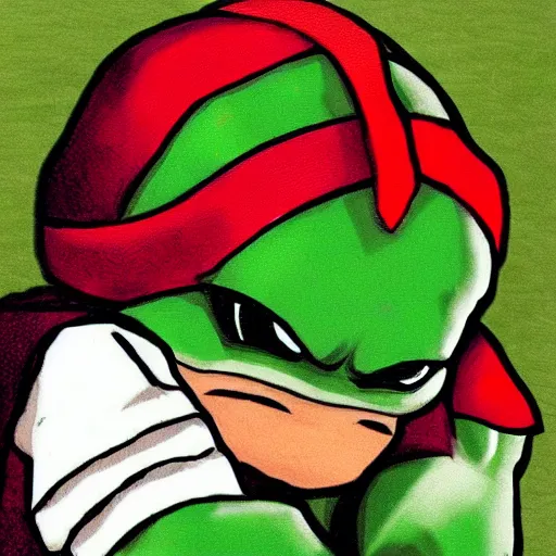 Image similar to sad raphael, ninja turtle