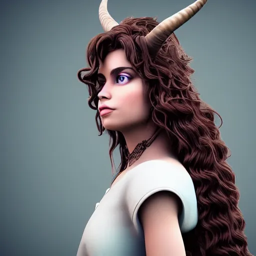 Prompt: a profile of gypsy girl with long curly hair and big goat horns, octane render, 4 k, 8 k, behance hd