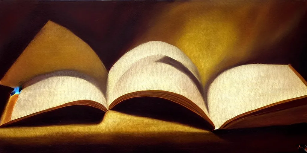 Image similar to an open book, cinematic lighting, detailed oil painting, hyperrealistic, 8k