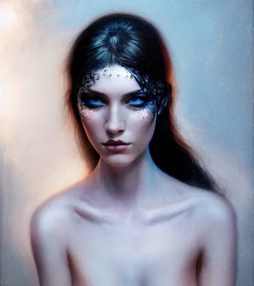 Image similar to lightpainting, diffuse lightpainting, fantasy, intricate wiccan facial lightpainting, elegant light, highly detailed, lifelike, photorealistic, artstation, concept art, smooth, sharp focus, art by john collier, artem demura, michael bosanko