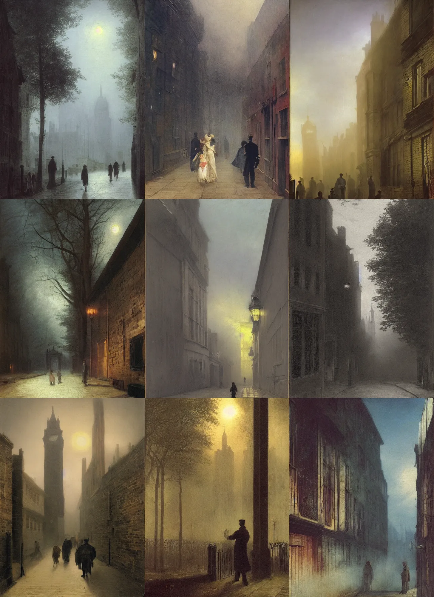 Image similar to 1 9 th century london, shady alleys, pub, thick fog, art by caspar david friedrich, thomas lawrence, john martin