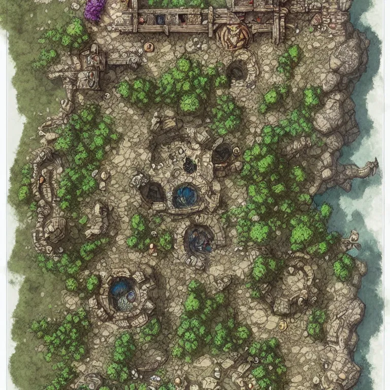 Image similar to full - color fantasy floor plan battle map of a cave, d & d, pathfinder, by jeff todd and greg rutkowski, trending on artstation, pinterest