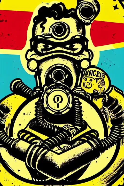 Image similar to fallout 7 6 retro futurist illustration art by butcher billy, sticker, colorful, illustration, highly detailed, simple, smooth and clean vector curves, no jagged lines, vector art, smooth andy warhol style