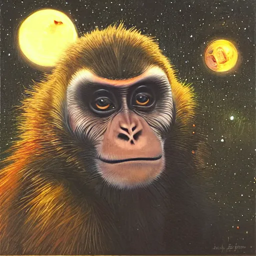 Image similar to A monkey at ozora festival by night, by Heather Theurer