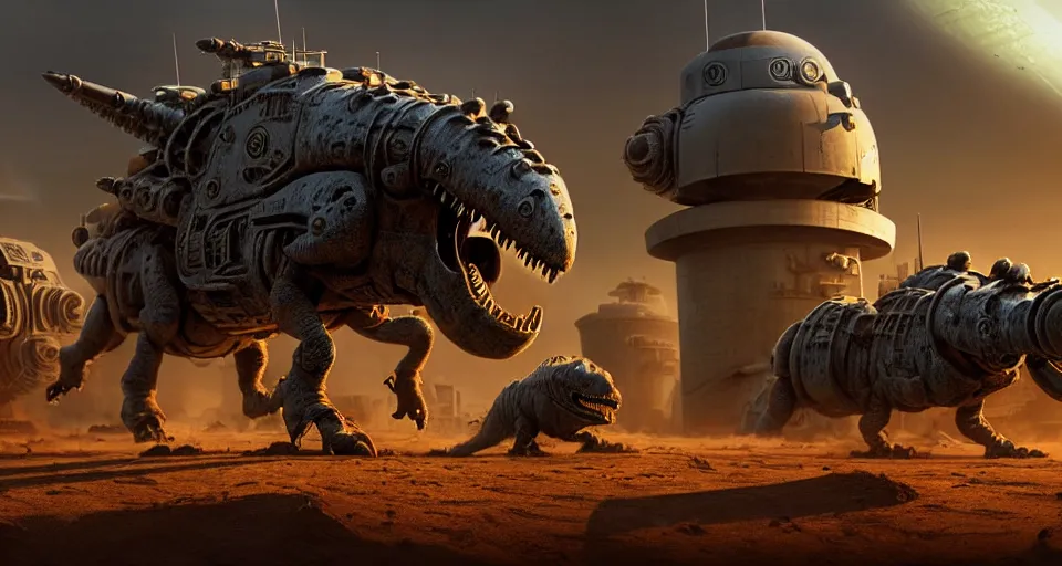 Prompt: pixar running dinosaurs atat googly eyes, military tank fury road iron smelting pits space marines, highly detailed cinematic scifi render of 3 d sculpt of spiked gears of war skulls, military chris foss, john harris, hoover dam'aircraft carrier tower'beeple, warhammer 4 0 k, halo, halo, mass effect