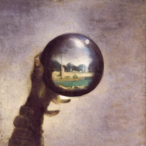 Prompt: a lock inside a glass marble, by camille corot