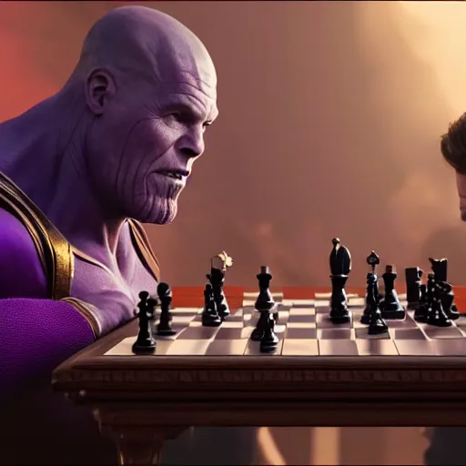 Image similar to thanos playng chess with doctor strange, detailed 4 k