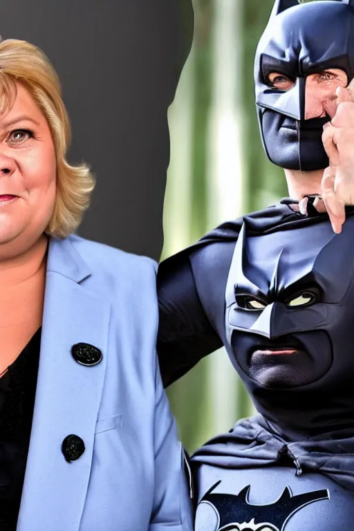 Prompt: Erna Solberg as Batman