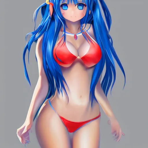 Image similar to a detailed full body portrait of a pretty anime girl in bikini with blue eyes, digital concept art illustration, incredibly detailed and realistic, 8 k, sharp focus