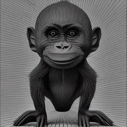 Image similar to happy monkey in the style of Dr Suess and MC Escher, digital art, 3d, smooth